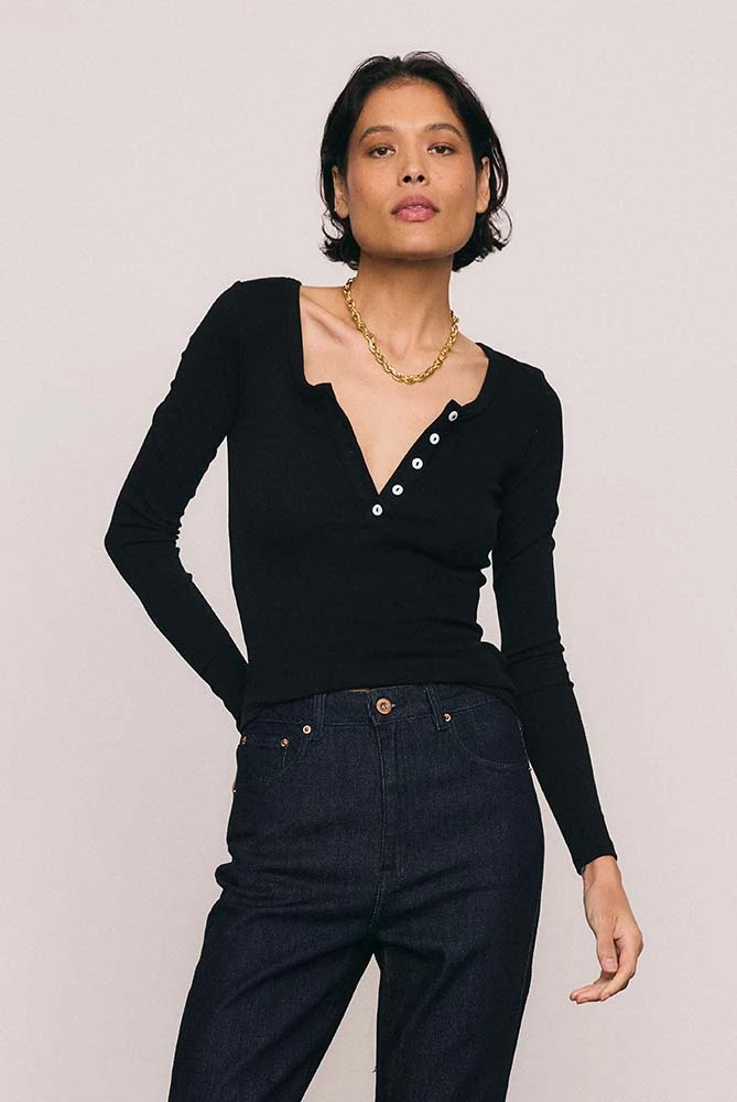 Rib Long Sleeve Basic in Black │ Premium Ribbed Cotton Slim-Fit Top ...