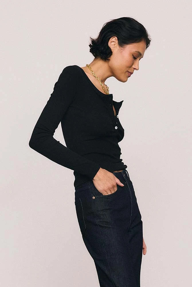 Rib Long Sleeve Basic in Black │ Premium Ribbed Cotton Slim-Fit Top ...