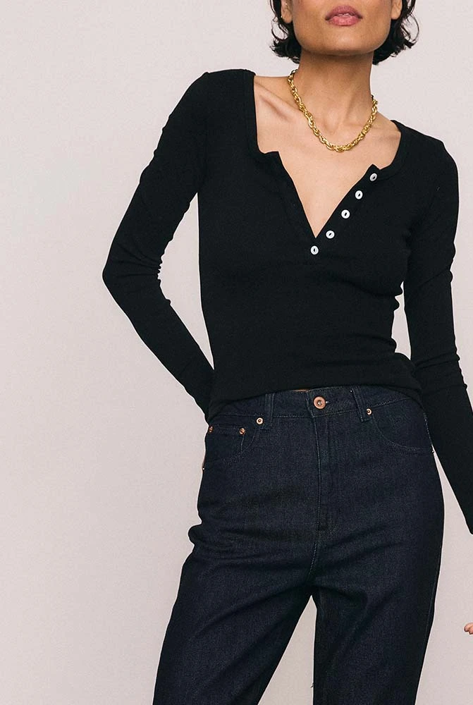 Rib Long Sleeve Basic in Black │ Premium Ribbed Cotton Slim-Fit Top ...