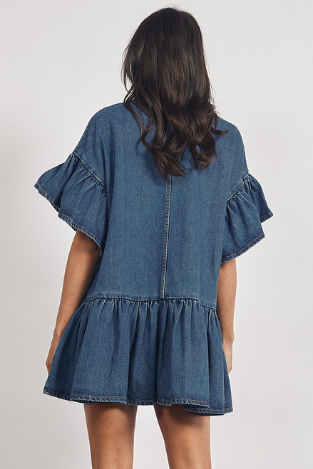 Denim Genoa Mini Dress in Mid Blue