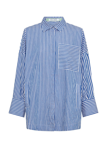 Oversized Long Sleeve Shirt in Blue / White Stripe