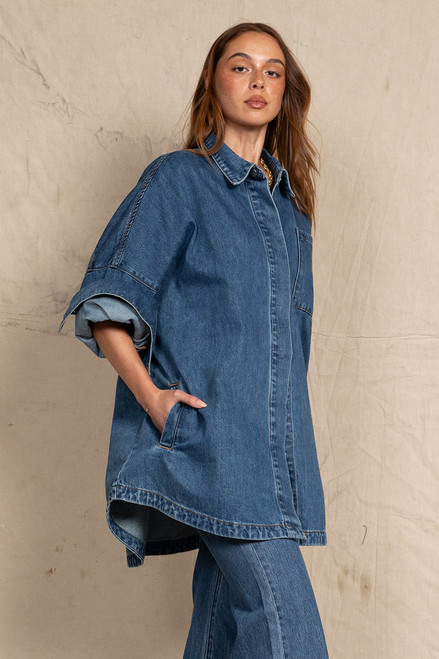 Oversized Shirt Denim in Mid Blue Bohemian Traders