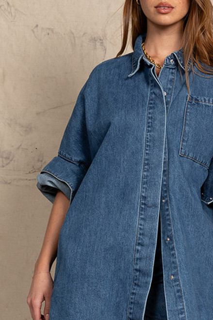 Oversized Shirt Denim in Mid Blue