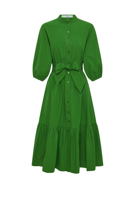 Dolman Midi Shirt Dress in Tourmaline Green - Bohemian Traders