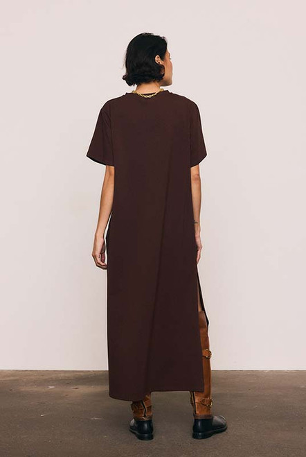 Drop Shoulder Tee Dress in Chocolate
