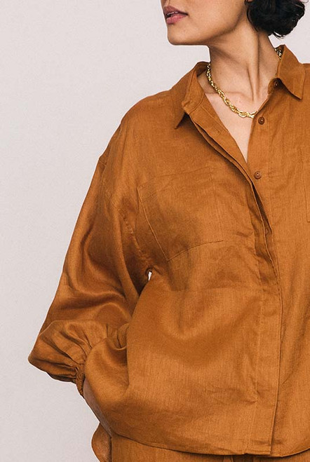 LINEN BILLOW SHIRT IN RUST