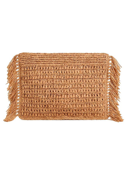 Raffia Fringed Clutch Bag in Straw