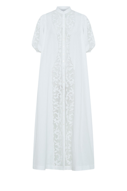 Applique Shirt Dress in White