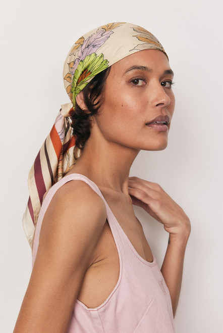An ode to timeless elegance, the Classic Floral Scarf is crafted from 100% pure silk twill and framed by Bohemian Traders’ exclusive floral placement print. Luxurious and versatile, it can be styled around the neck, tied to a bag handle, or worn as a headscarf. A refined touch of artistry to elevate every look.