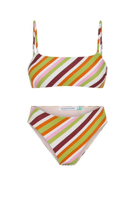 Designed with intention, the Maggie Stripe Bikini Set blends thoughtful construction with effortless confidence. Crafted from soft, matte stretch fabric in Bohemian Traders’ custom in-house stripe print, this supportive style features removable cups, adjustable straps and a mid-rise brief for balanced coverage. Perfected through fittings on real women, it delivers a truly size-inclusive, flattering fit for every shape.