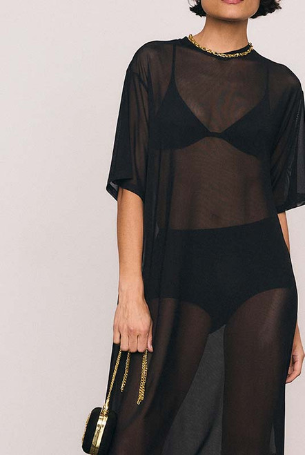Mesh T Shirt Dress in Black