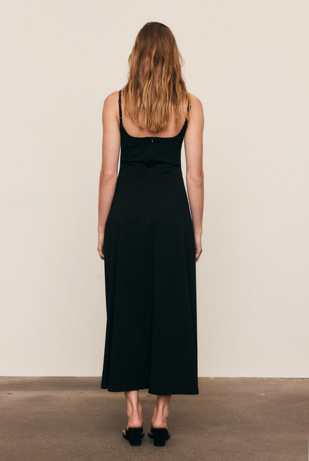 Every season we like to design a staple black dress and this one is not to be missed. It has a tank-inspired bodice and falls to a full skirt cut from crisp poplin.
