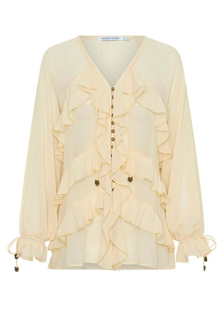Waterfall Frill Blouse in Cream