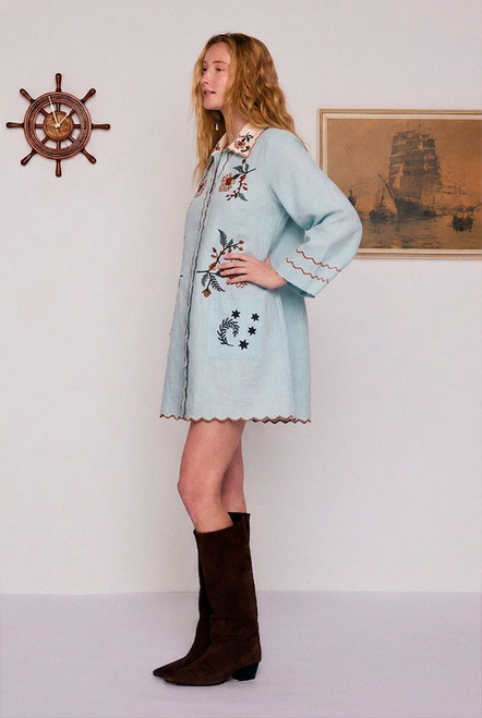 Scallop Edge Mini Dress in Mint Blue