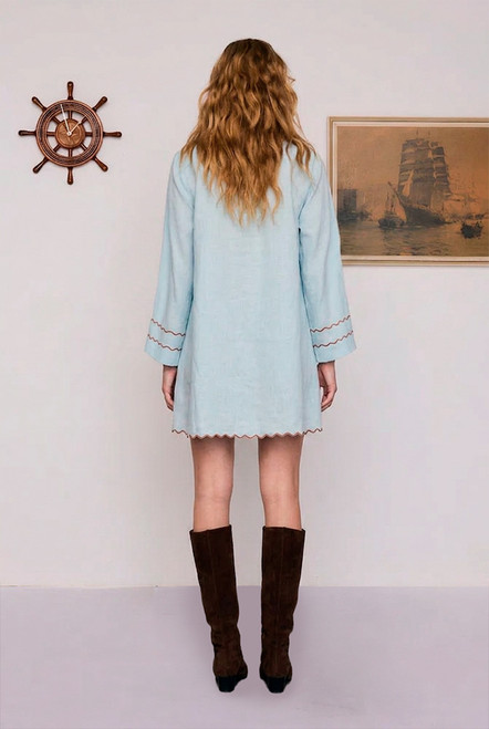 Scallop Edge Mini Dress in Mint Blue