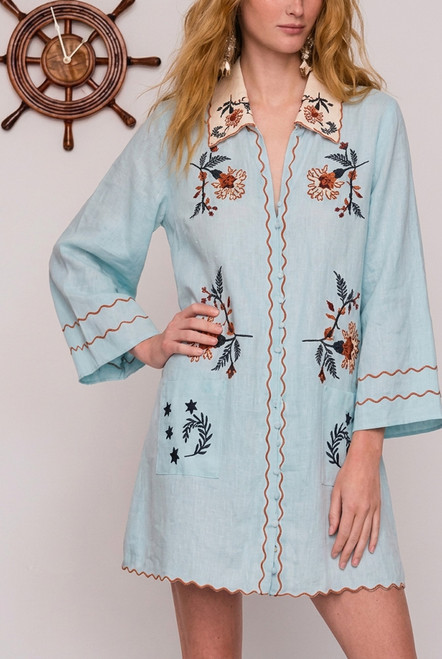 Scallop Edge Mini Dress in Mint Blue