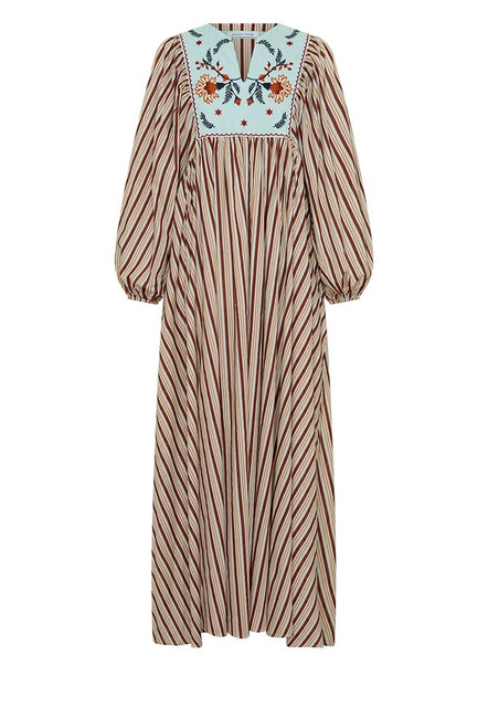 Scallop Embroidery Bib Maxi Dress in Stripe