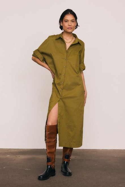 Olive Work Smock Dress in Khaki