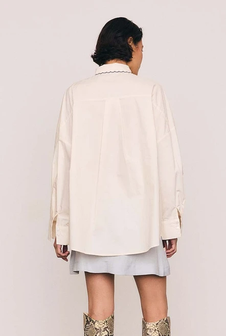 Embroidered Collar Cotton Shirt in Cream