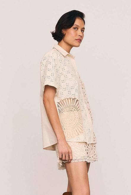 Crochet Spliced Shirt in Ecru