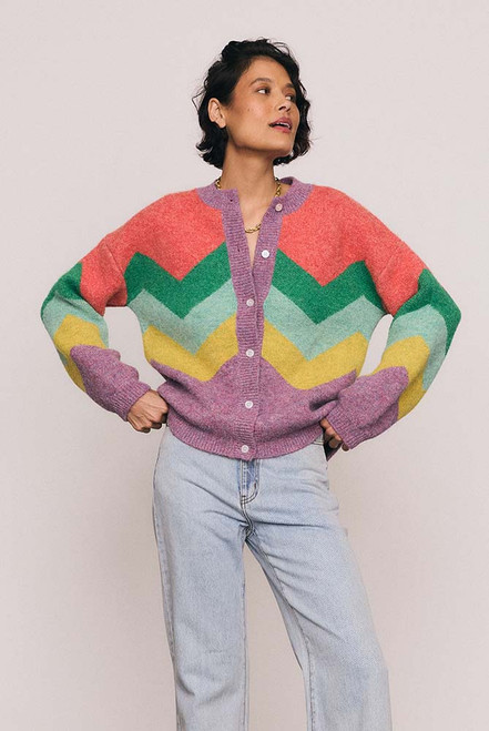 Zig Zag Fluffy Knit Cardi in Spliced