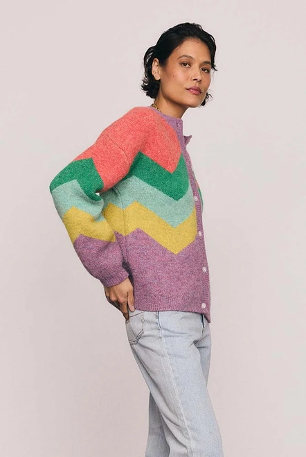 Zig Zag Fluffy Knit Cardi in Spliced