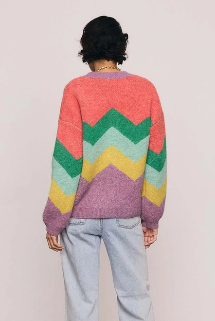 Zig Zag Fluffy Knit Cardi in Spliced