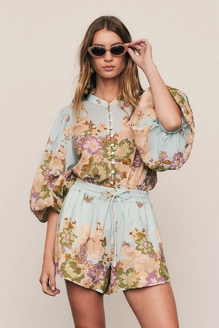 Alma Puff Sleeve Blouse in Blue