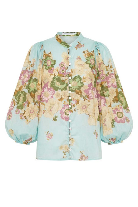 Alma Puff Sleeve Blouse in Blue