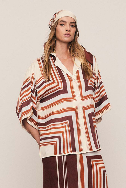 Scarf Satin Oversized Shirt in Multi