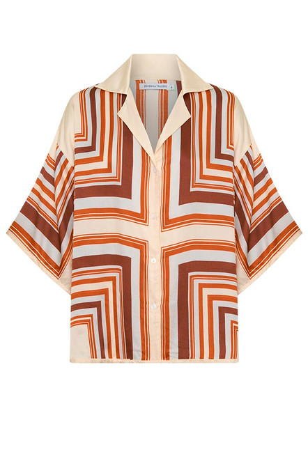 Scarf Satin Oversized Shirt in Multi