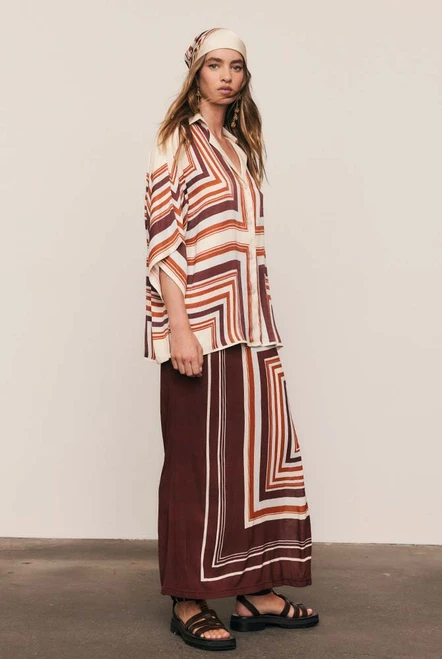 Scarf Jersey Midi Skirt in Multi