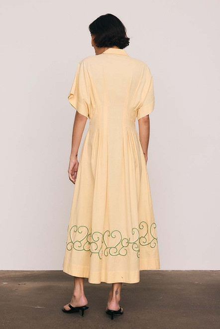 Paige Waisted Midi Dress in Buff