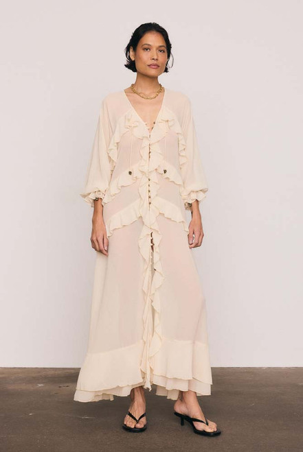 Waterfall Frill Maxi Dress in Cream