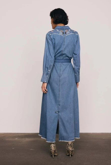 Paisley Opera Denim Dress in Mid Blue