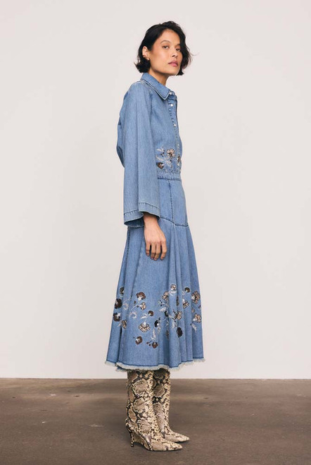 Paisley Border Circle Skirt in Mid Blue
