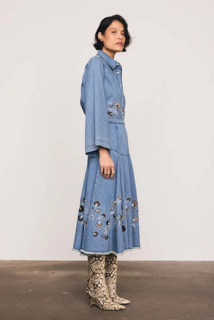 Paisley Border Circle Skirt in Mid Blue