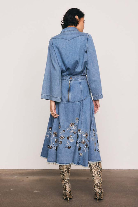 Paisley Border Circle Skirt in Mid Blue