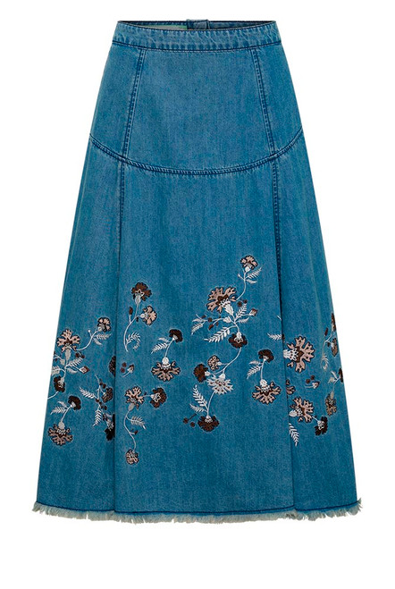 Paisley Border Circle Skirt in Mid Blue