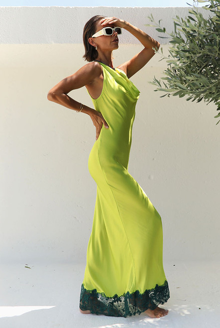 Cowl Neck Applique Slip Dress in Citrus