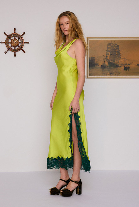 Cowl Neck Applique Slip Dress in Citrus