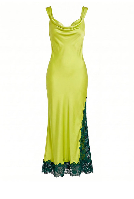 Cowl Neck Applique Slip Dress in Citrus