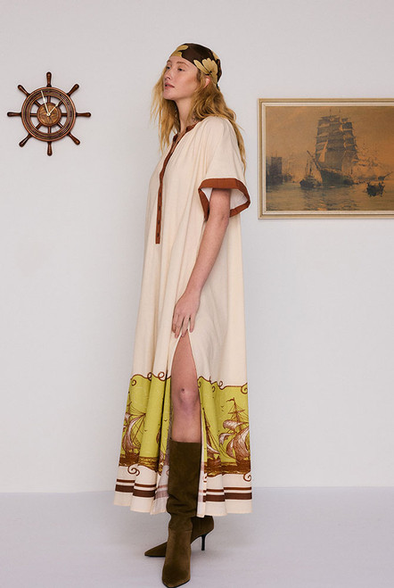 Nautical Smock Maxi Dress in Cream
