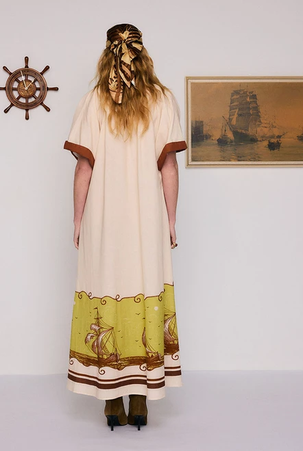 Nautical Smock Maxi Dress in Cream