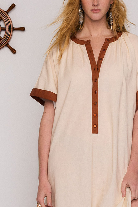 Nautical Smock Maxi Dress in Cream