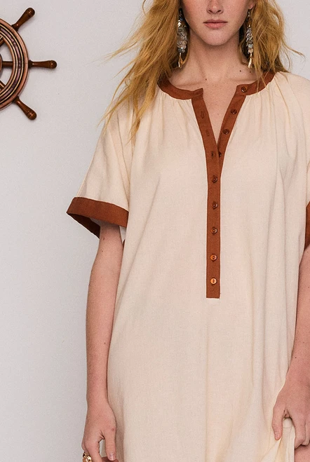 Nautical Smock Maxi Dress in Cream