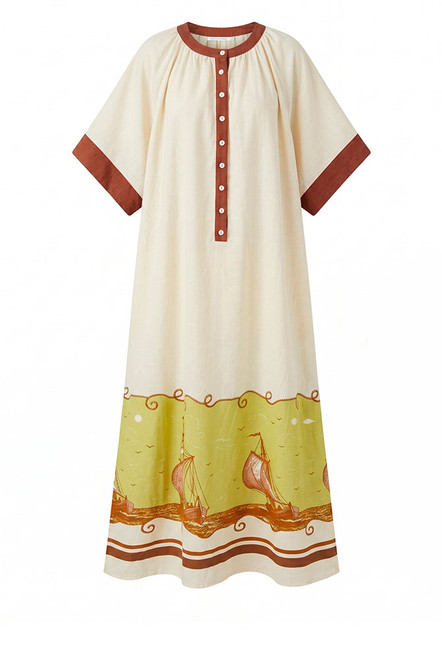 Nautical Smock Maxi Dress in Cream