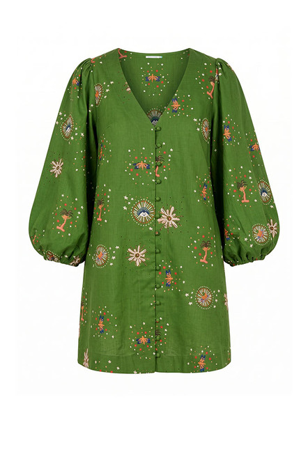 Firefly Billow Sleeve Mini Dress in Green