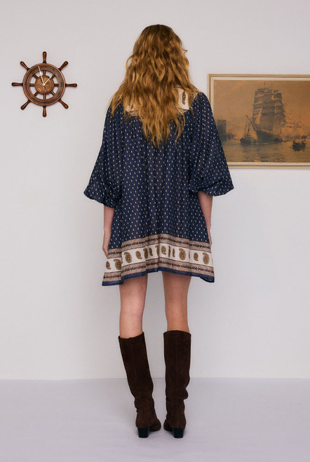 Ada Smock Mini Dress in Navy