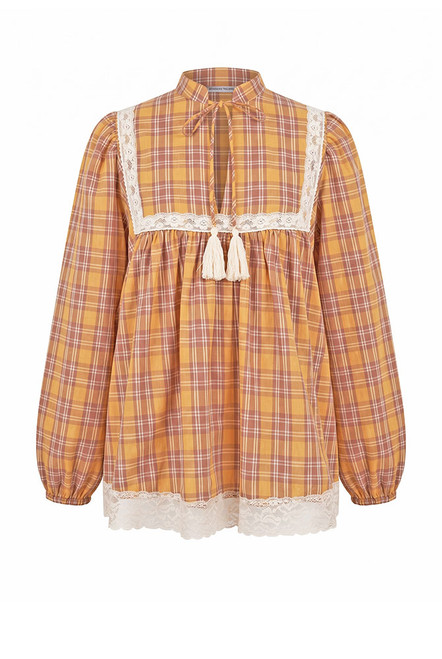 Cleo Lace Trim Blouse in Multi Check